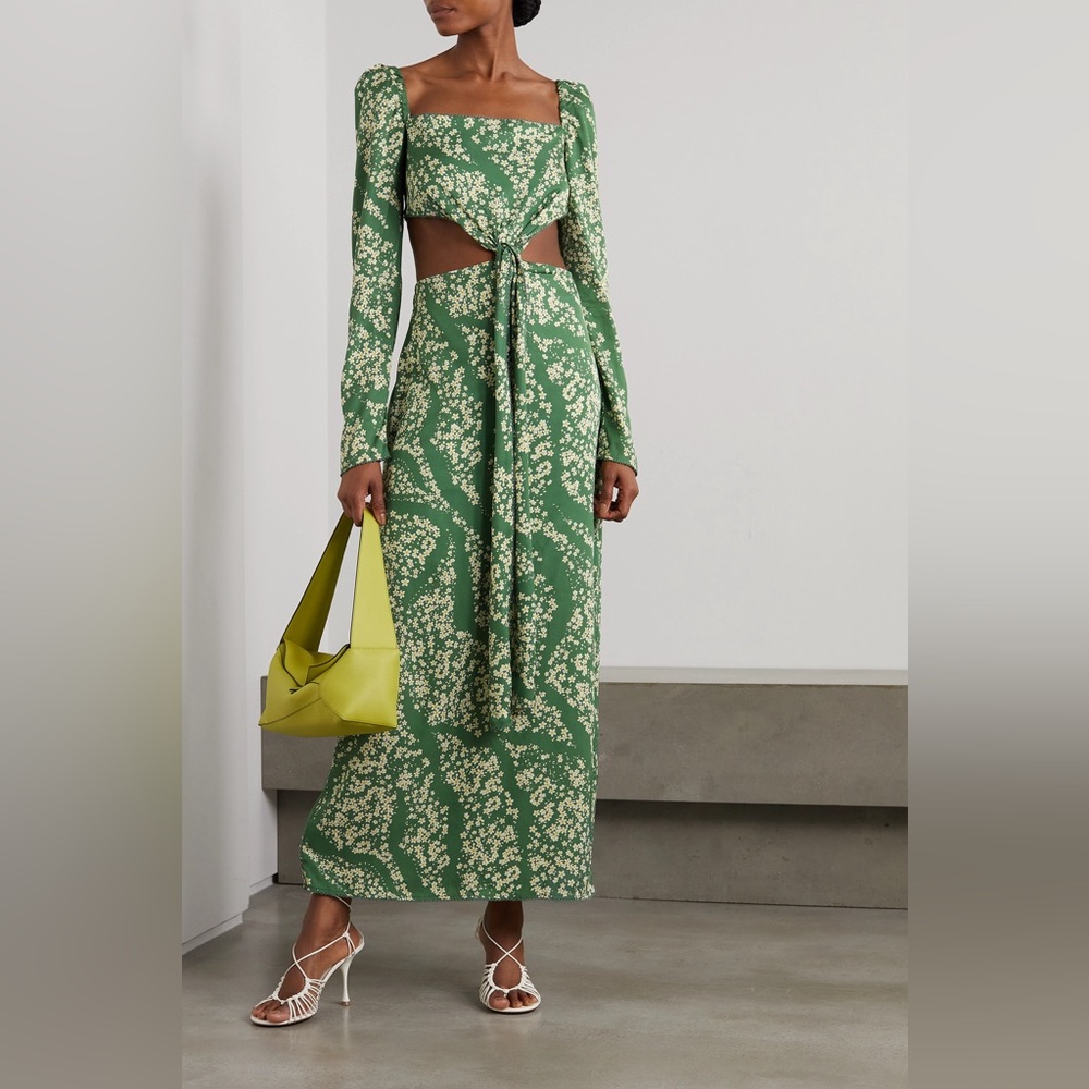 NWOT Agua by Agua Bendita Cuarzo Astro Esmeralda Cutout Maxi Floral Print Dress